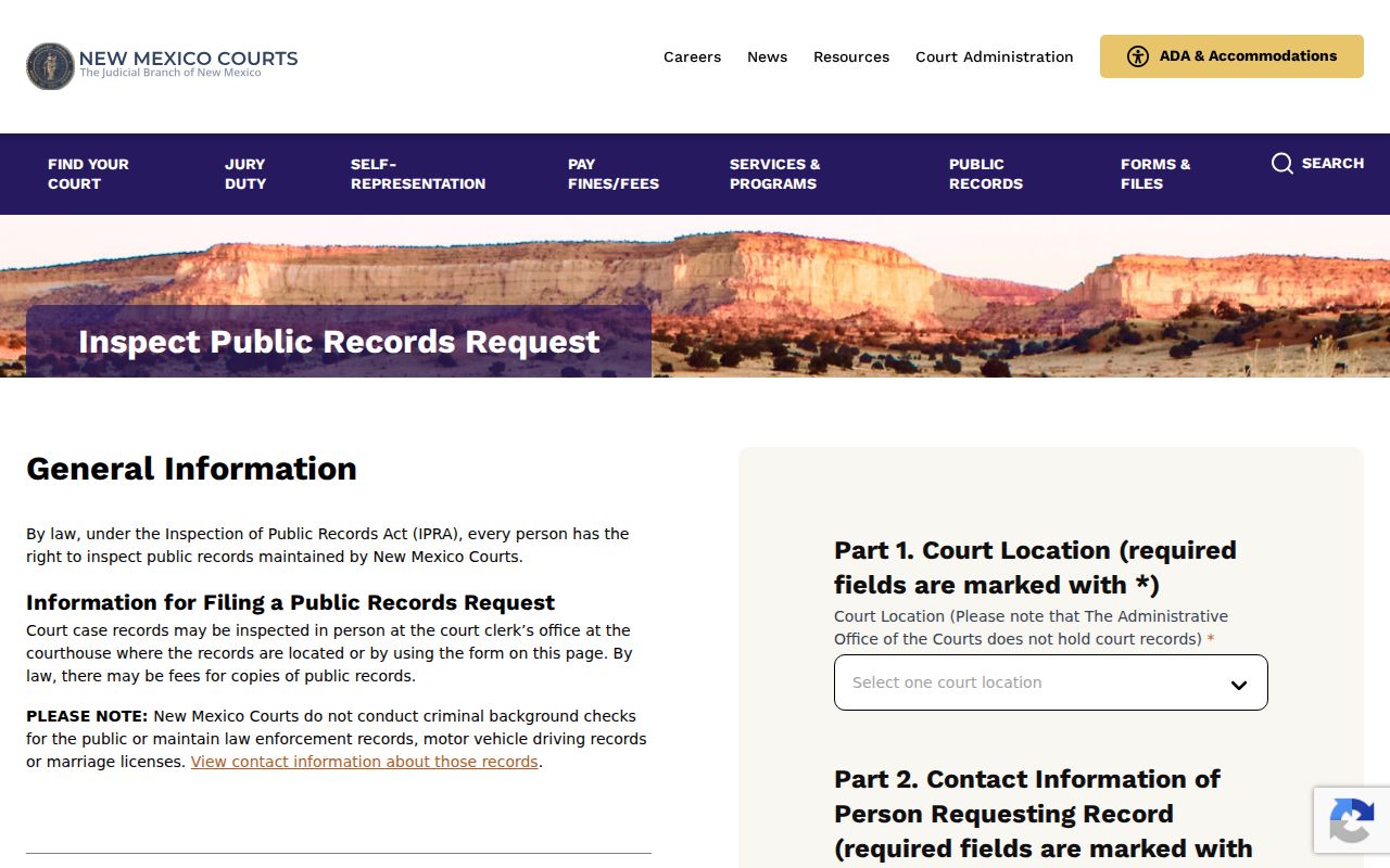 New Mexico Courts IPRA form for judicial public-record requests