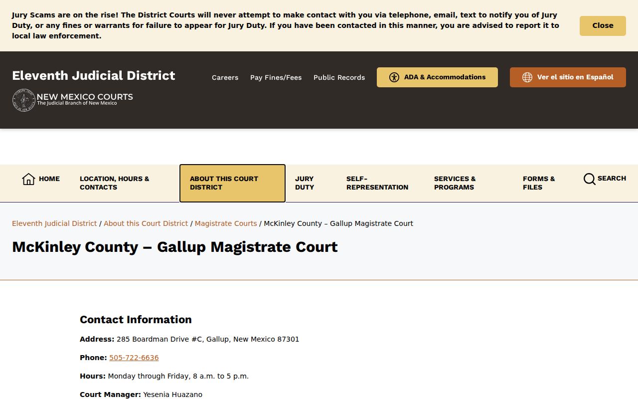 Gallup Magistrate Court official contact information