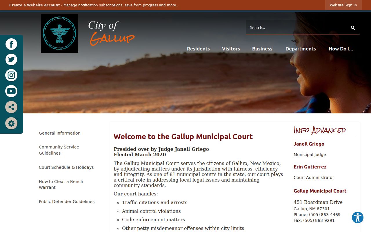Gallup court records Municipal Court jurisdiction and contact information