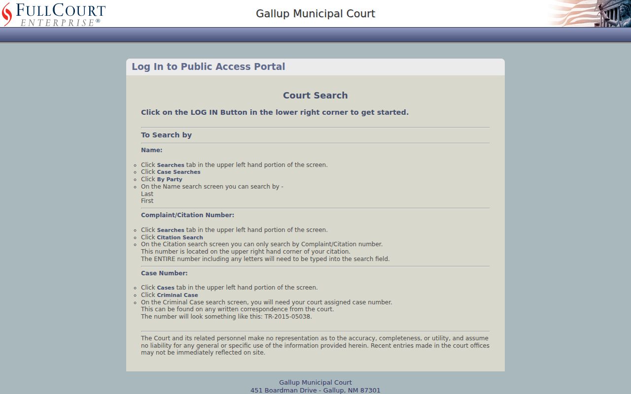 Gallup court records Municipal Court public portal