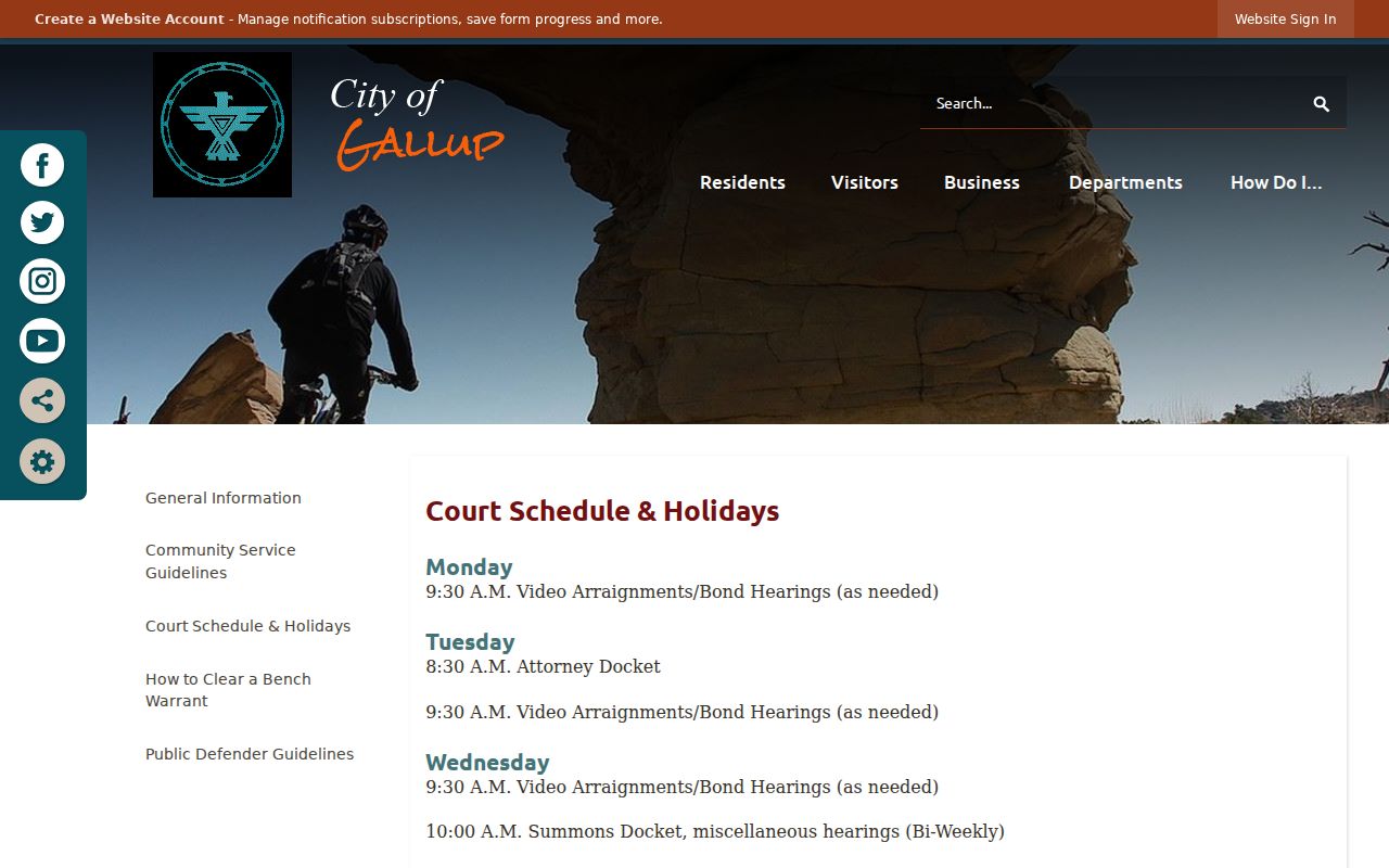 Gallup Municipal Court recurring traffic calendar and holiday schedule