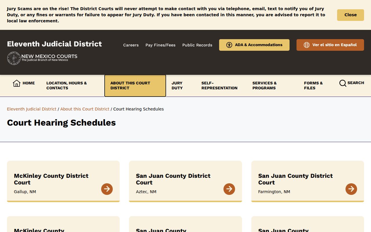 McKinley County court schedule hearing page