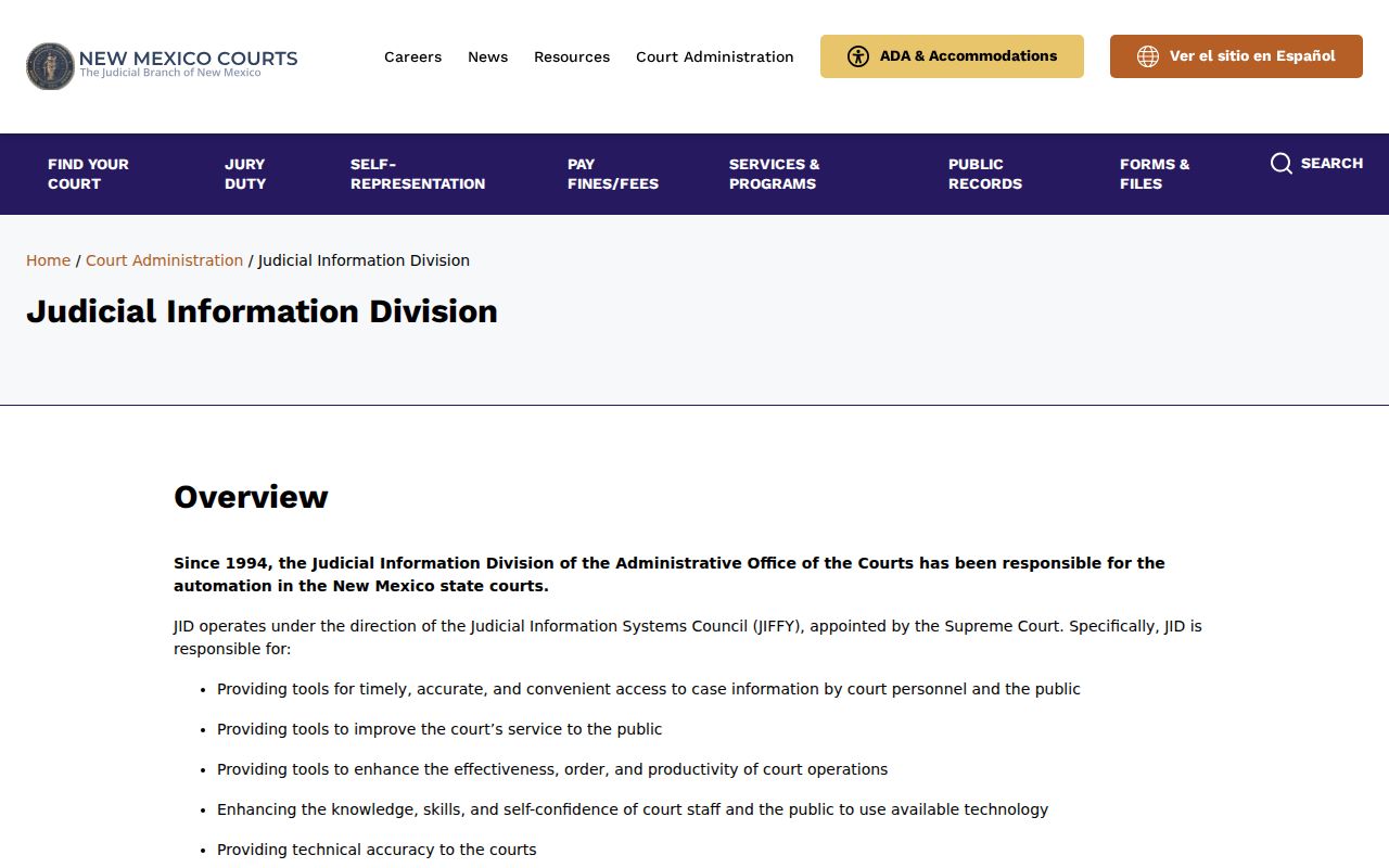 New Mexico Judicial Information Division court automation information